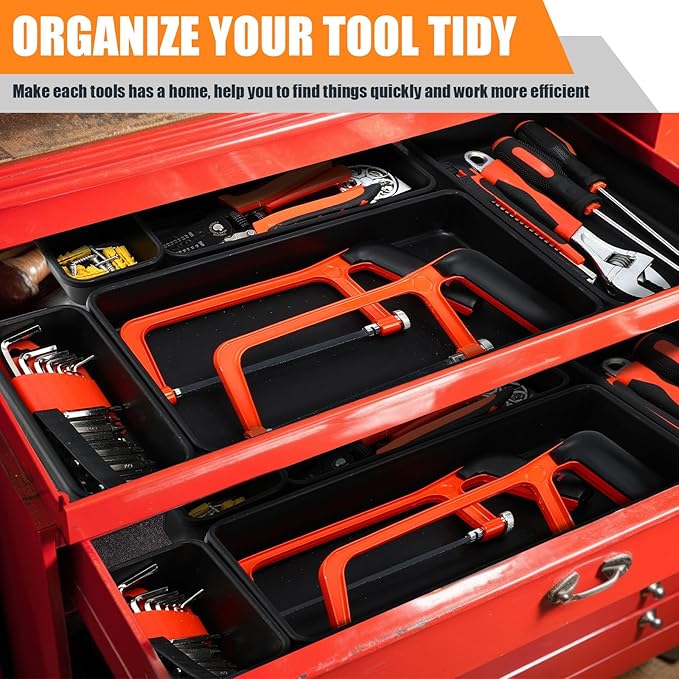 100 Pack Tool Box Organizer and Storage Tool Drawer Organizer Tray Divider 5 Sizes Garage Organization and Storage Black Plastic Tray Bins for Home Office Supplies