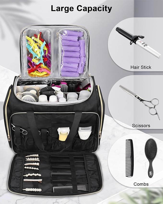 MONSTINA Hairstylist Travel Bag, Extral Large Hairdressing Bag Hair Tools Travel Case with Adjustable Dividers Professional Beauty Hairdresser Accessories Bags for Barber Heat Insulation