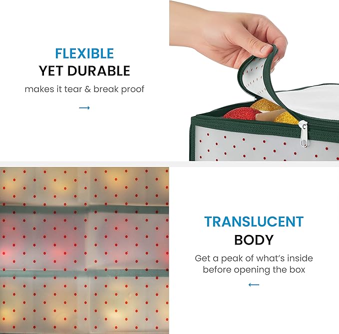 ZOBER Christmas Ornament Storage Box Plastic - Stores 64 3" Ornaments with Individual Trays - Ornament Organizer Storage Box, Durable Christmas Containers Holder - Green