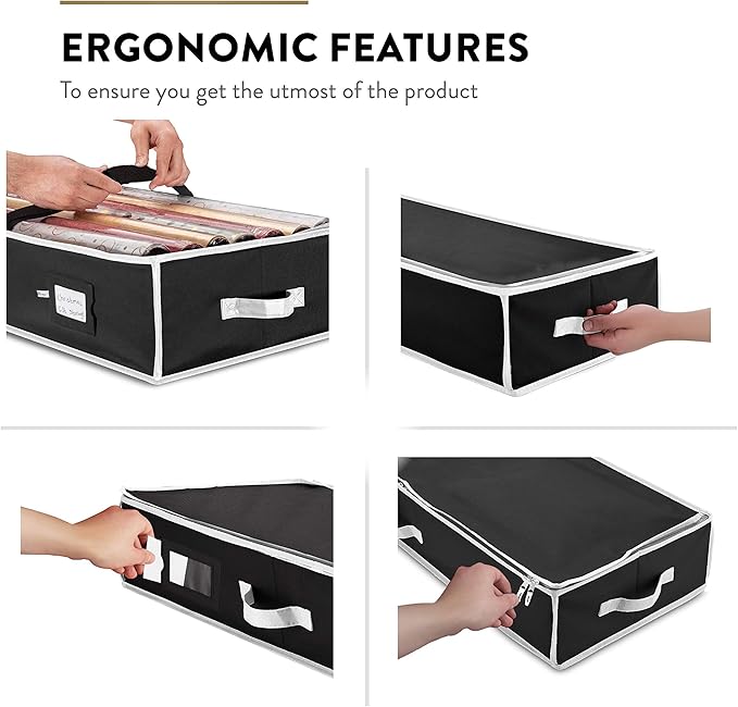 ZOBER Gift Wrapping Paper Organizer Storage - 40" Gift Wrap Storage Containers with Interior Pockets for Bows, Tags & Ribbons - Wrapping Paper Holder, 600D Oxford, Fits 24 Standard Rolls, Black/White