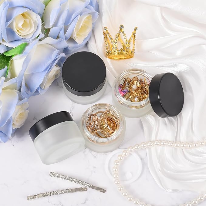 1 oz Glass Jars with Lids, Empty Cosmetic Jars, Airtight Containers with Inner Seal for Creams, Balms, Ointments, DIY Crafts, Salves (24 Pack, Clear Frosted)