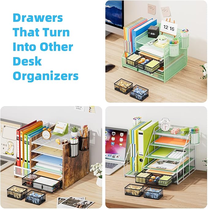 Marbrasse 3 Pack Desk Drawer Organizers with 9 Adjustable Compartments for Makeup, Office Supplies & Accessories (Black)