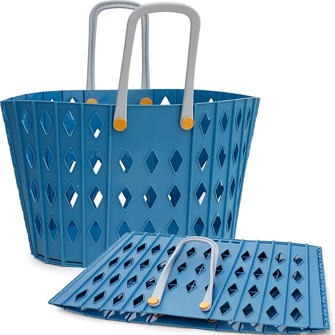 Collapsible Laundry Basket - Durable Foldable Hamper for Room Organization, Blue Laundry Basket Set - 45L