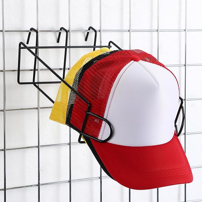 8 Pcs Gridwall Hat Display Rack, Metal Wire Retail Display Shelves Gridwall Organizer Accessories for Grid Panel Displaying Baseball Hats for Home Commercial, Black