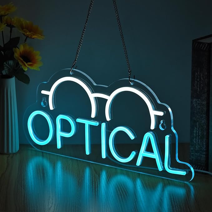 Optical Neon Sign for Wall Decor LED Light up Sign Eyeglass Store Optician's Store Eye Exams Optometry Business Signage Grand Opening Gift 16.5" x 7.5"