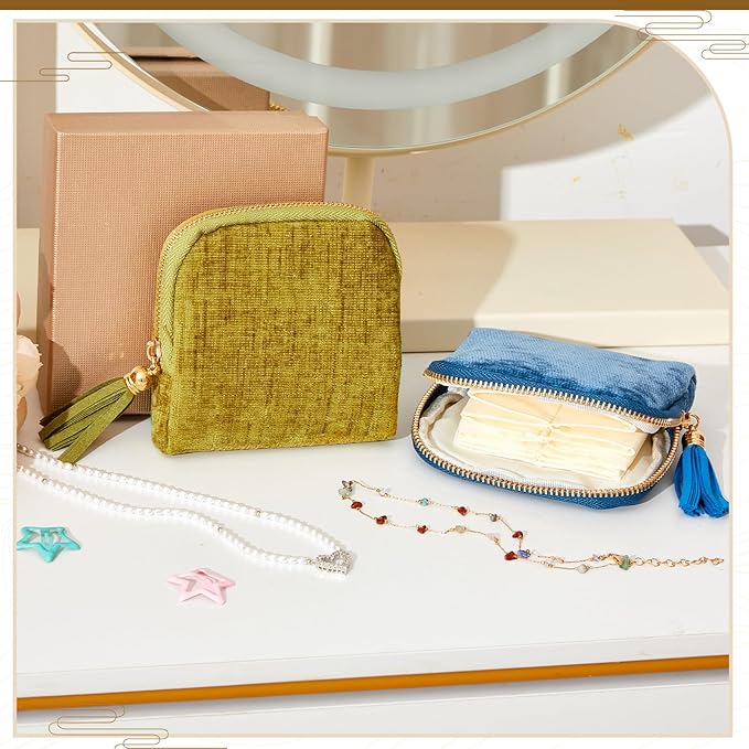 MTLEE 2 Pcs Small Travel Jewelry Case, Mini Soft Velvet Organizer Pouch for Bracelets, Large Earrings, Beaded Necklace, Portable Jewelry Bag Holder for Travel Everyday Use(Elegant)