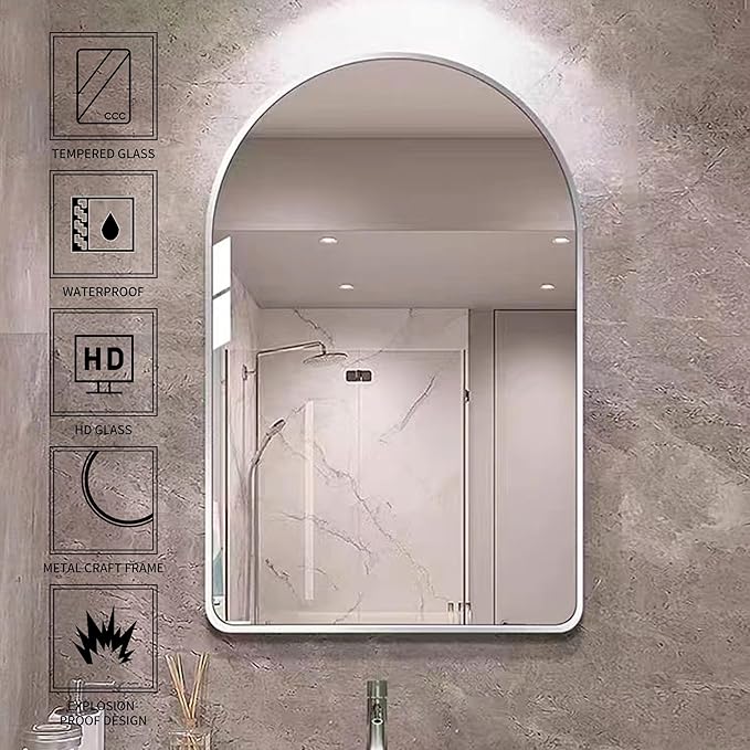 24x36 inch Silver Arched Mirror for Bathroom Vanity Mirror or Wall Decor Arch Mirror Brushed Metal Frame Wall Mounted Mirror for Bathroom LivingRoom Bedroom Entryway