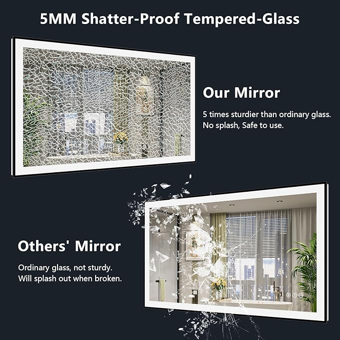 40x32 Inch LED Bathroom Mirror with Lights (Front Lit and Backlit) Black Framed Lighted Vanity Mirror for Bathroom Wall Dimmable Anti-Fog Memory Tempered Glass Horizontal/Vertical