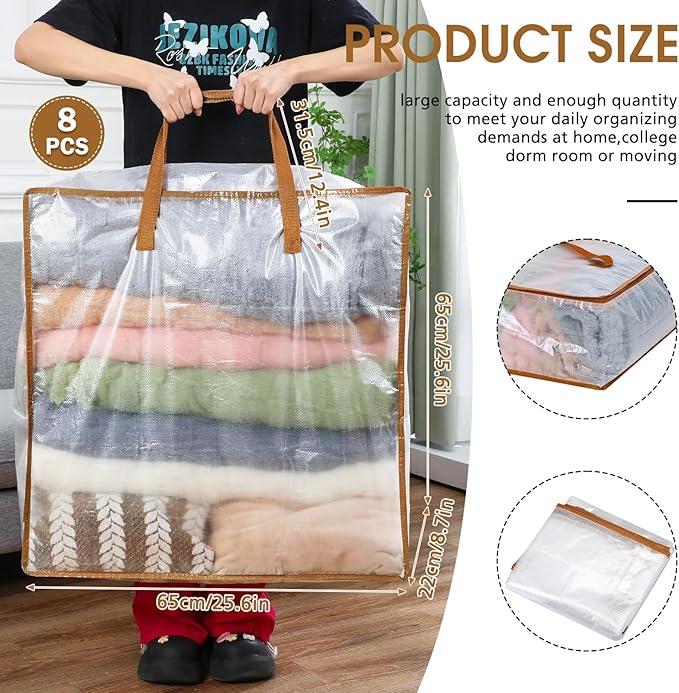 8 Pcs Clear Wreath Storage Bags 26 Inch Valentines St. Patrick's Garland Container Door Garland Holiday Wreath Storage Holder with Handle and Zipper Heavy Duty Plastic Packing Totes(Camel)