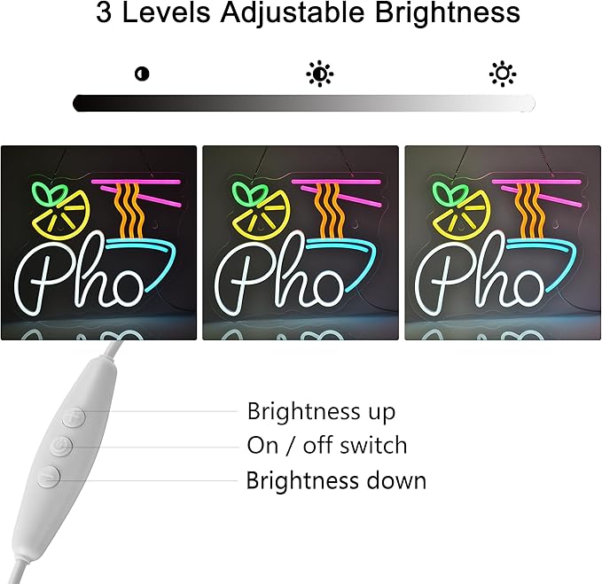 Pho Neon Sign Led Light up Sign for Business Vietnamese Pho Restaurant Vietnam Noodles Shop, USB Powered Ultra Bright Dimmable Neon Billboard 15" x 12.6"