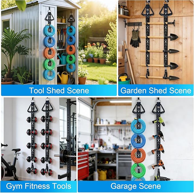 Extension Cord Organizer Holder 2-Pack 5 Detachable Straps, Cable Management, Cord Storage Organizer for Dual Hanging Modes, Heavy Duty Hook for Garage, Garden, Workshop, School