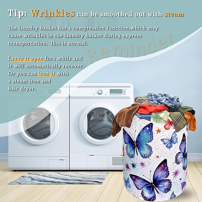 Beautiful Butterfly Laundry Hamper Foldable With Handles Tote Bag Universal Oxford Cloth Colorful Laundry Basket Clothes Toy Storage Bucket 18.9" x 16.5" For Bathroom/Laundry/Bedroom