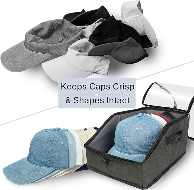 Hat Organizer for Baseball Caps, Hat Storage Holder Container for Closet Hold Up to 15 Caps with Clear Window, Hat Boxes for Home Storage (1Pcs Dark Gray