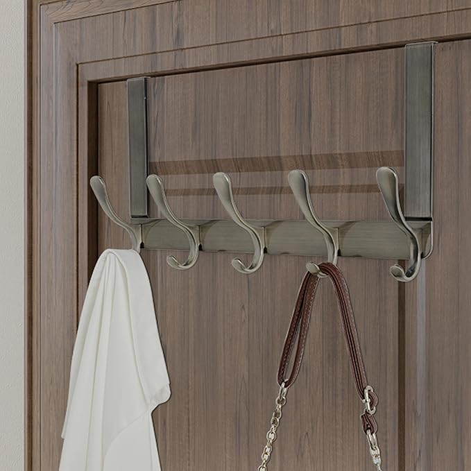 WEBI Over The Door Hook 5 Coat Hooks,Over The Door Towel Rack,Door Hanger Over Door Coat Rack for Hanging Clothes,Towels,Behind Back of Bathroom,Bronze