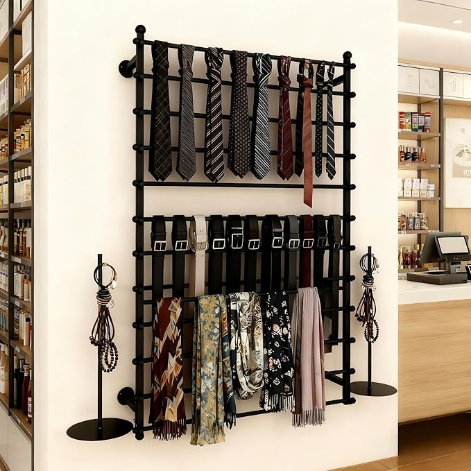 12 Layers 80cm Black Wall Display Stand Wrapping Paper Ribbon Organizer Tie Scarf Rack Belt Towel Holder Spool Hijab Stand Metal Shelving for Home, Retail Stores, Flower Shop, Studio, Sewing