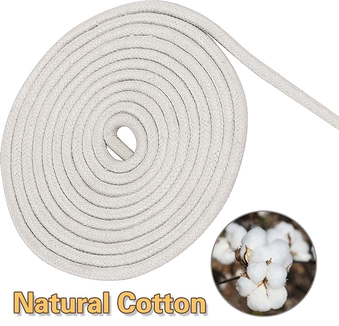 KEILEOHO 1/4 Inch Natural Cotton Rope, 164 FT Length White Craft Clothesline Cord Craft Knitting Thread String Heavy Duty Wall Hanging Rope for Garden Flower Plant DIY Decoration Clothes Hanger