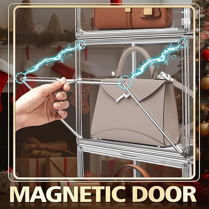 10 Pack Acrylic Shoe Box Size 14, X-Large Clear Acrylic Purse Organizer 14.1'' x 8.9'' x 10.6'' Transparent Handbag Storage Box for Closet, Stackable Plastic Container for Purses, Wallets & Bags