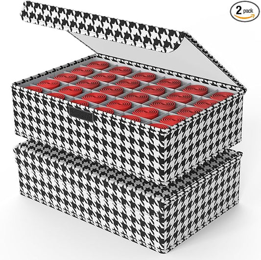 MURRI&MURRDI Socks and Underwear Storage Box for Closet with Lids, Foldable Closet Drawer Organizer 30 Cells Drawer Divider 2 Packs, Foldable Linen Storage Bin for Ties Scarves (2 Houndstooth)