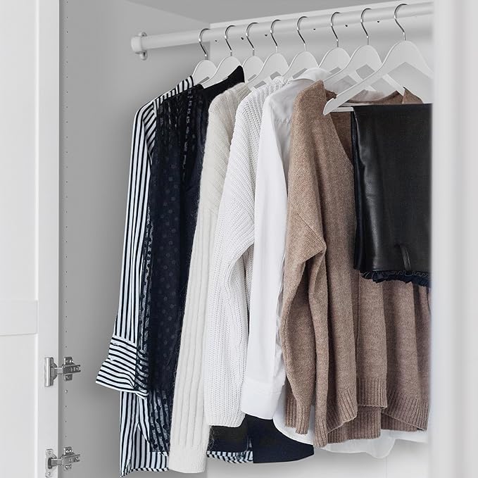 Casafield - 40 White Wooden Suit Hangers - Premium Lotus Wood with Notches & Chrome Swivel Hook for Dress Clothes, Coats, Jackets, Pants, Shirts, Skirts