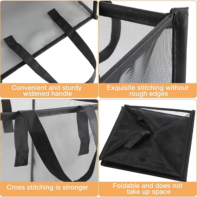 Zopeal 6 Pack Popup Laundry Hamper 13 Inch Collapsible Laundry Baskets with Handles Mesh Clothes Baskets Portable Single Layer Foldable Clothes Hamper Square Bin for Washing (Black,Single-layer)