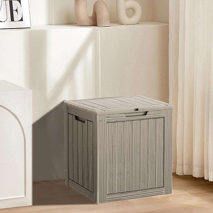 29 Gallon Resin Deck Box Waterproof Outdoor Storage Box for Patio Furniture Pool Accessories Indoor Storage for Cushion Garden Tools, Gray