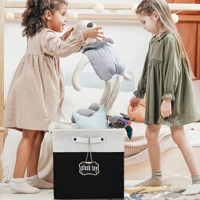 11 cube storage bins,Set of 4 Collapsible Fabric Storage Cubes with Labels,Linen Cube Storage Organizer Bins Kallax Storage Cubes for Organizing Office,Shelves,Nursery Toys,Clothes(White Black).