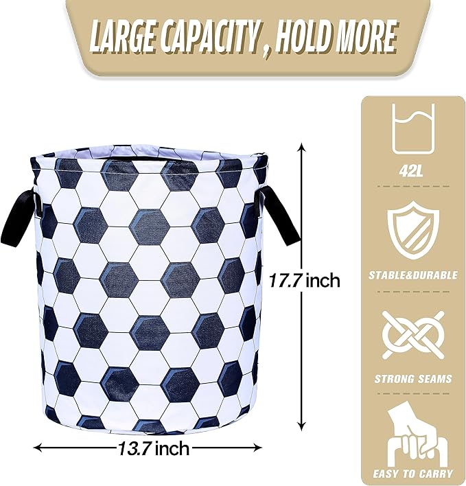 Football Laundry Basket Sports Foldable Oxford Cloth Tote Bag Laundry Hamper Clothes Storage Bucket Organizer For Bathroom/Laundry Storage/Bedroom Storage Basket 17.7x13.7Inch