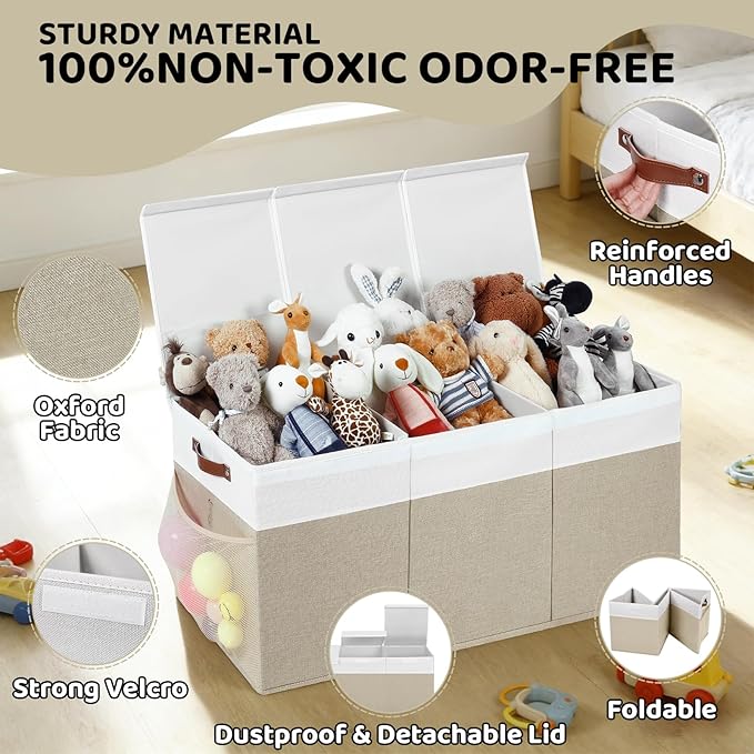 Extra Large Toy Chest,Foldable Storage Box,Large Storage Bins With Lids,Suitable for living rooms,studies,bedrooms(40"X18"X14",White & Beige)
