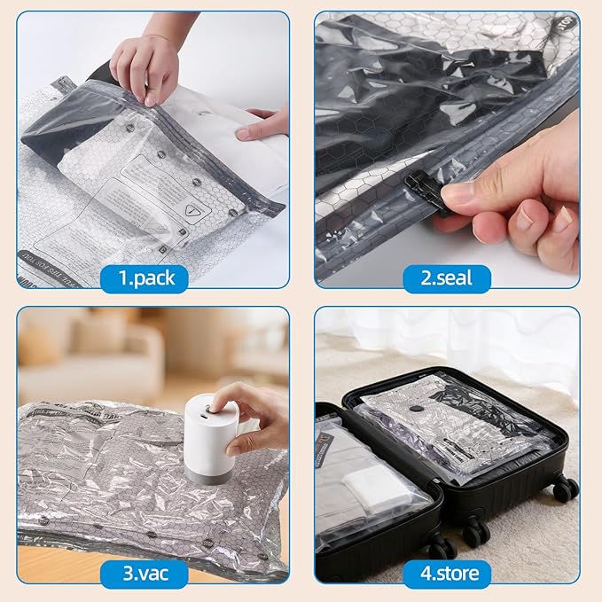 9 Packs Jumbo Vacuum Storage Bags For Travel, Extra Large Vacuum Compression Bags For Clothes Bedding, Space Saver For Luggage Suitcase Compression, Travel Packing Organizers Whit Vacuum Pump