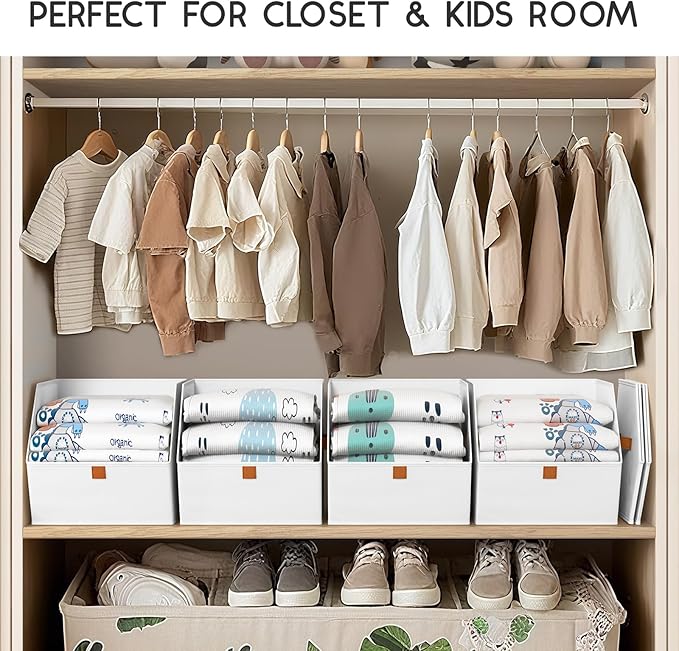 Fabric Closet Storage Cubes - 6 Pack Square Storage Bins with Dual Handles for Clothes, Towels, Toys, Cube Storage Organizers for Bedroom, Nursery, Shelves, Closet, Small Spaces, White