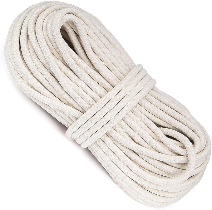 HOZEON 3/8 Inch x 164 Feet Natural Cotton Rope, White Heavy Duty Clothesline Cord Craft Knitting Thread String Wall Hanging Rope for Plant Mirror Garden DIY Decoration Hanger