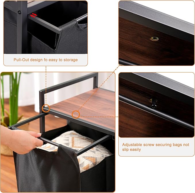 Heybly Laundry Hampers, 3 × 15 Gal (171 L) Laundry Basket with Large Desktop Sorter for Laundry Room organization, Bathroom and Dorm Laundry Bags on Storage Shelf, Walnut HLH003WB