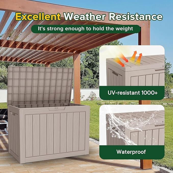 46 Gallon Resin Deck Box Waterproof Outdoor Storage Box for Patio Furniture Pool Accessories Indoor Storage for Cushion Garden Tools, Gray