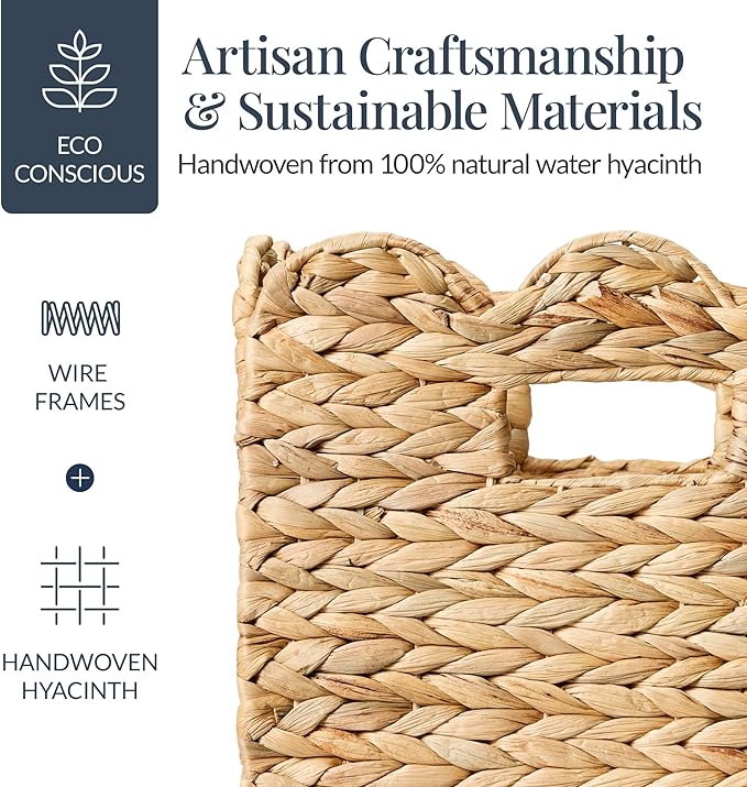 Best Choice Products 12 x 12in Scalloped Hyacinth Baskets, Rustic Set Of 5 Multipurpose Collapsible Storage Organizer, Handwoven Laundry Totes for Bedroom, Living Room, Shelves – Natural