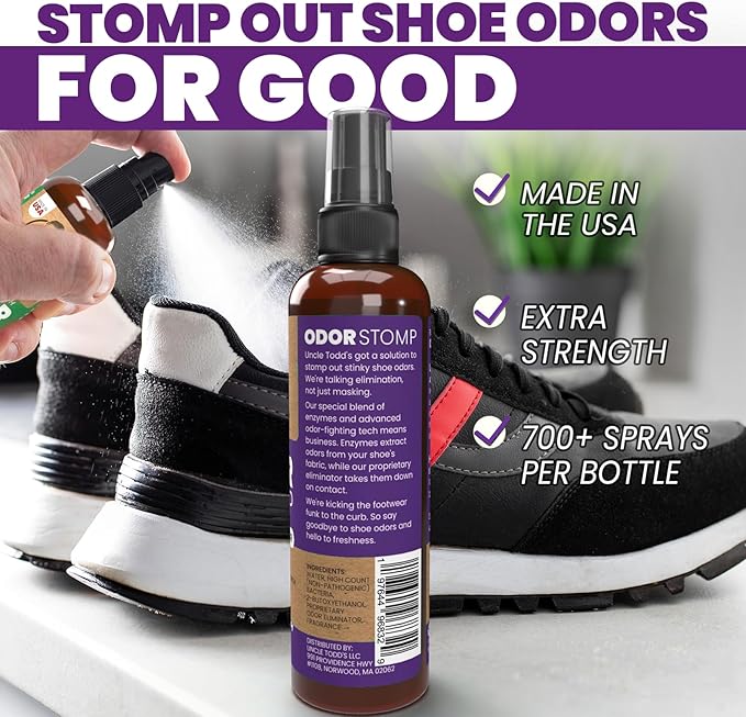 Uncle Todd's Shoe Deodorizer Spray - Proven & Powerful Enzyme Formula Spray for Shoe Odor Elimination in All Footwear (Midnight Rain)