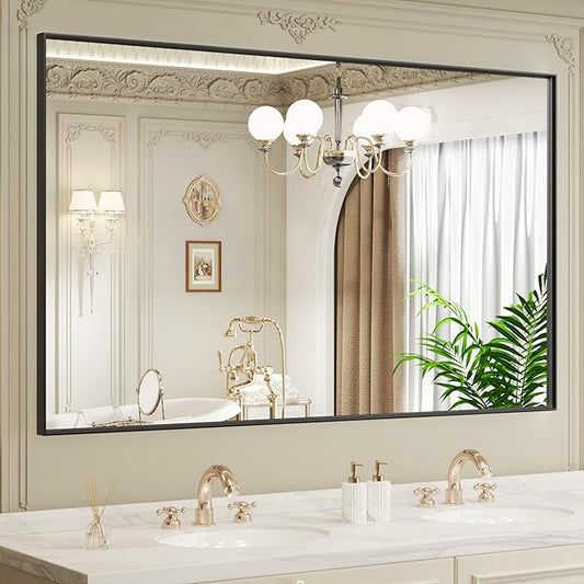 LOAAO Black Bathroom Mirror 60"X40" for Wall, Rectangle Bathroom Vanity Mirror, Tempered Glass, Hangs Vertically or Horizontally, Easy to Install, Modern Design