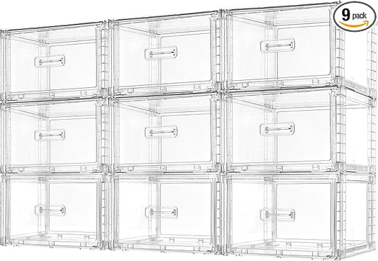 Vtopmart 9 Pack 18QT Clear Stackable Storage Drawers,Easily Assemble Closet Organizers,Plastic Storage Bins for Bathroom,Cabinet,Kitchen Pantry,Under Sink Organization(Medium)