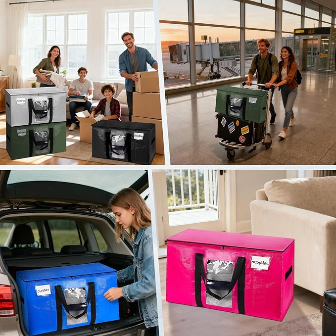 12 Pack Extra Large Moving Bags,Christmas Decoration Storage Bins,37Gallon Heavy Duty Storage Totes with Visible Window & Tag Pocket,Moving Boxes Alternative,Packing Bags For Dorm Closet RV(Blue)