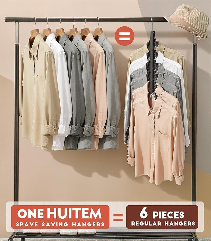 Clothes Hangers Space Saving 6 Tier Coat Hangers, Swing Arm Non Slip Padded Multi Sweater & T Shirt Hangers, 3 Packs Heavy Duty Stainless Steel Sweater Closet Organizers and Storage