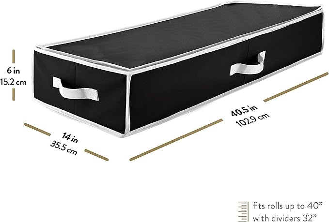 ZOBER Gift Wrapping Paper Organizer Storage - 40" Gift Wrap Storage Containers with Interior Pockets for Bows, Tags & Ribbons - Wrapping Paper Holder, 600D Oxford, Fits 24 Standard Rolls, Black/White