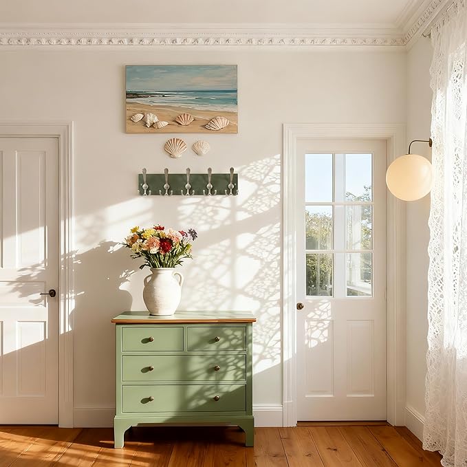 SKOLOO Creations Forest Green Solid Wood Wall Mounted Coat Rack, 5 Hooks, 16-7/8" Long - Kitchen, Mudroom, Entryway, Bathroom - Includes Mounting Hardware, Wall Coat Hanger, Towel Rack