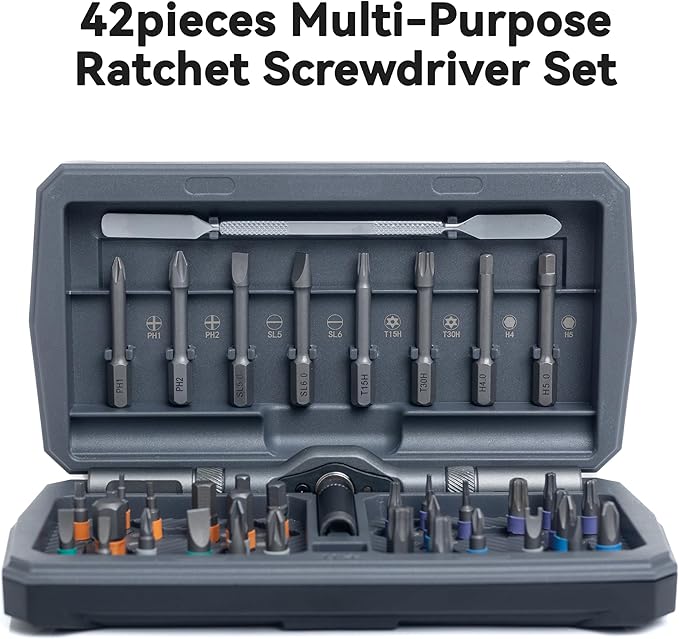 42 in 1 Magnetic Screwdriver, Screwdriver Set, Multi Bit Ratcheting Screwdriver Set with Storage Case Repair Tool Kit for Computer, Eyeglass, Bicycles, Watch, Ring Doorbell, Furniture and DIY