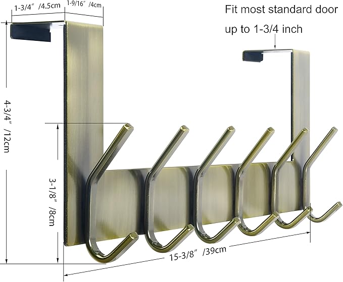WEBI Over The Door Hooks for Clothes:Door Hanger,Over The Door Towel Rack,Door Coat Hanger Door Coat Rack for Hanging Towels,Hats,Behind Back of Bathroom,Bronze,2 Packs