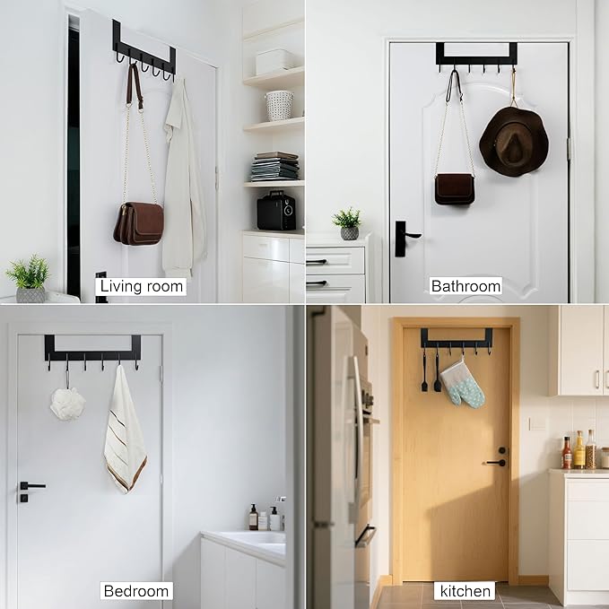 WEBI Over The Door Hook for Hanging Door Hanger:Over Door Towel Rack,Door Coat Hanger Over The Door Coat Rack for Towels,Clothes,Back of Bathroom,Black