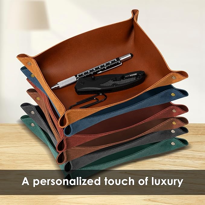 Northwind Personalized Leather Valet Tray – Custom Engraved Full Grain Leather Catchall Tray for Men, Handmade in USA Desk Organizer & Groomsmen Gift, Perfect Storage for Nightstand, Dresser