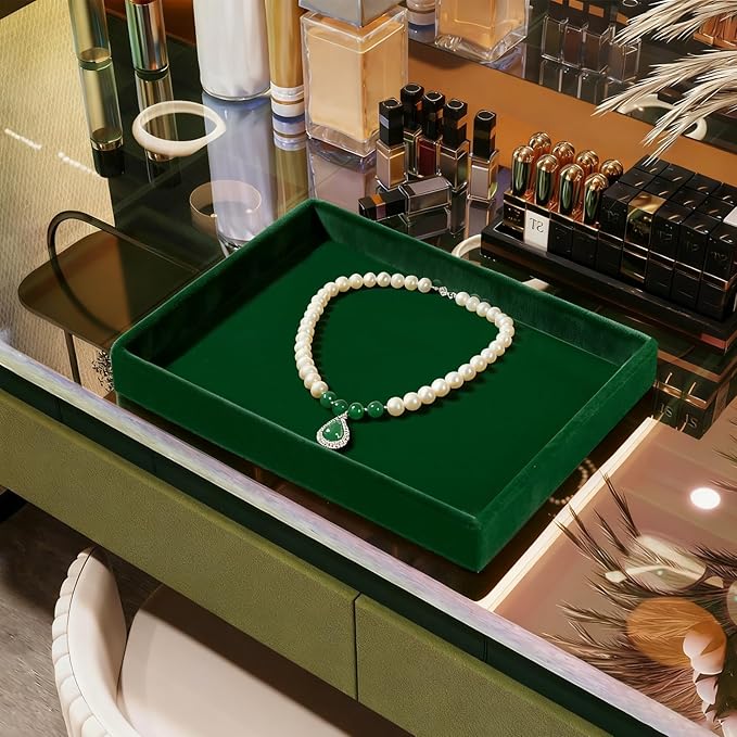 Green Velvet Jewelry Trays Stackable Jewelry Drawer Organizer Tray for Necklace Bracelets Rings Storage Display