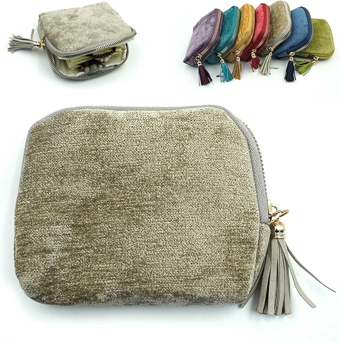 Travel Jewelry Case, Travel Jewelry Organizer, Travel Jewelry Bag with Zipper, Small Travel Jewelry Pouch for Necklaces Bracelets Bangles Rings Earrings Gemstones Storage (grey)