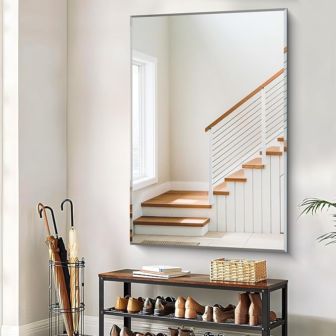 CILIBER Beveled Mirror, 55x36 Large Bathroom Mirrors for Over Sink, Lightweight Design Beveled Frameless Vanity Mirror Wall Mounted, Crystal-Clear 3mm Tempered Glass, Horizontally or Vertically