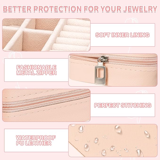 Leezmark 8 Pcs Jewelry Travel Case, Bridesmaid Gifts Set Of 8, Velvet Portable Jewelry Travel Organizer Small Bridesmaid Proposal Gifts Box Mini Organizer Storage Box, Light Pink