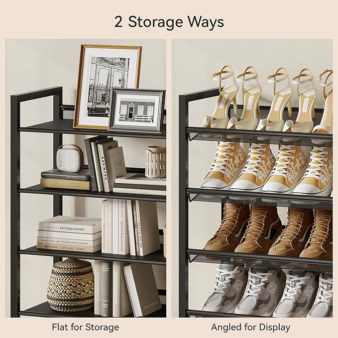Shoe Rack,12 Tier Metal Shoe Organizer,Max Holds 60 Pairs,Heavy Duty Shoes Shelf for Garage, Entryway, Closet,Black
